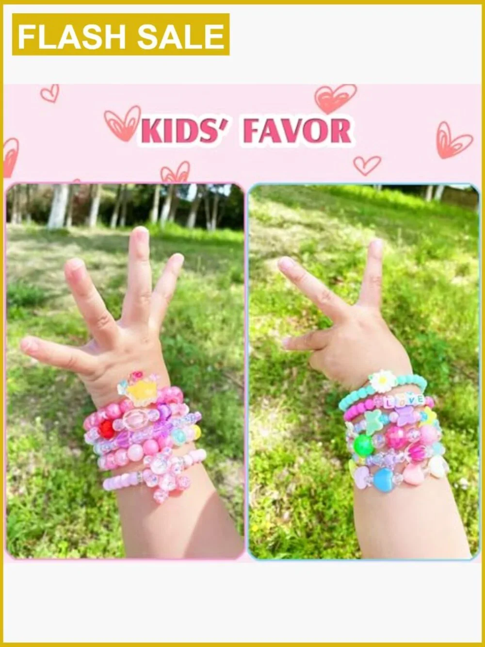 12 Kids Bracelets - Flower Butterfly Love Letter Beaded Jewelry Set